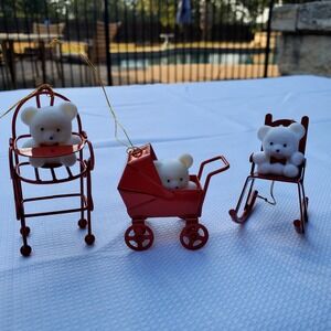 Avon ♡ Set of 3 Vintage Teddy Bear Ornaments ♡ Christmas ♡ ADORABLE ♡ NEW In Box